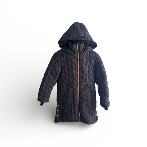 Juicy Couture Long Quilted Black Hooded Puffer Coat Girls Size 14